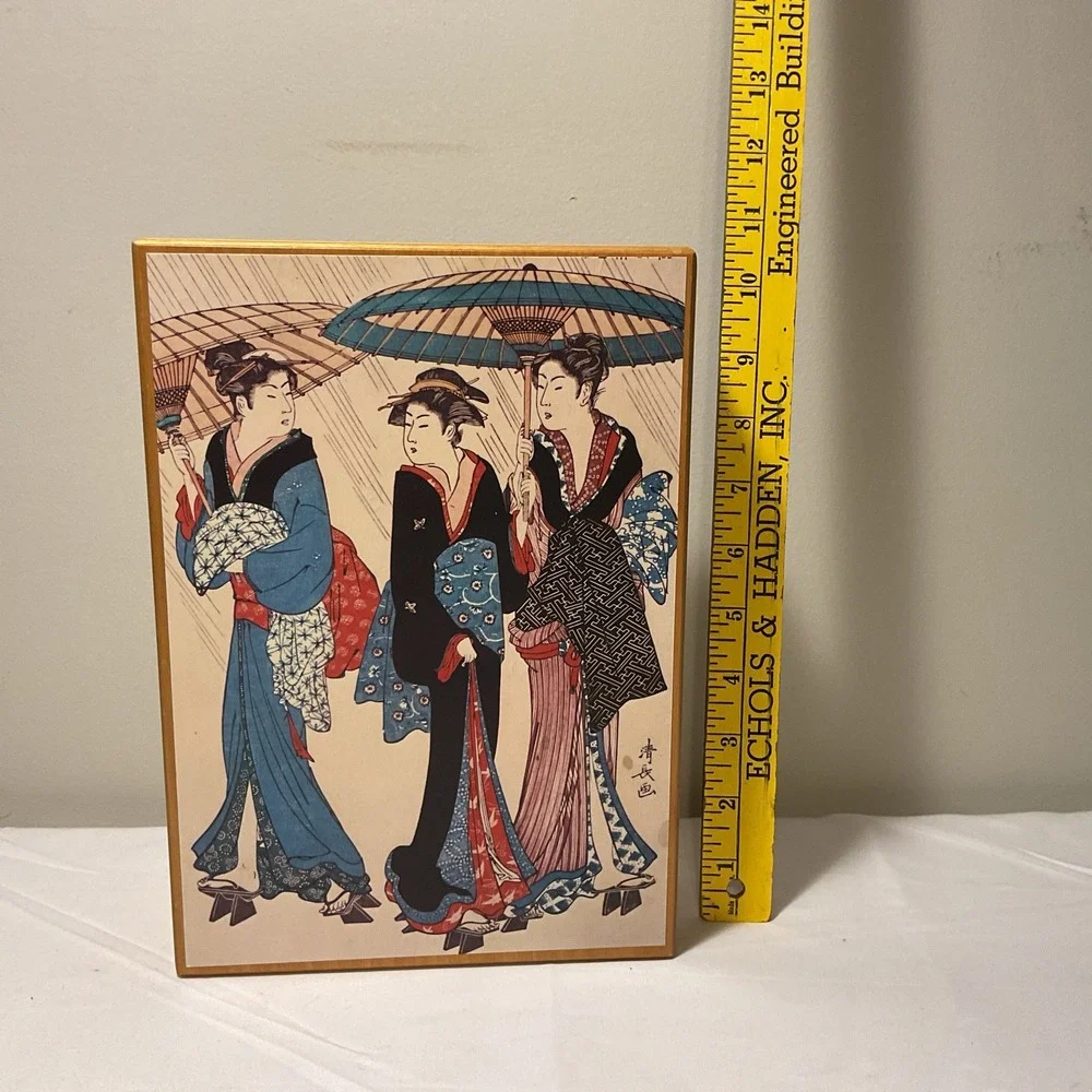 Balos Woodblock Print Depicting 3 18th Century Geisha With Rice Paper Stationary